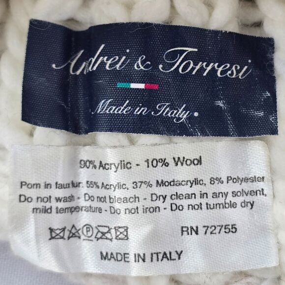 Andrei & Torresi chunky knit beanie pom pom ivory taupe - Picture 3 of 4